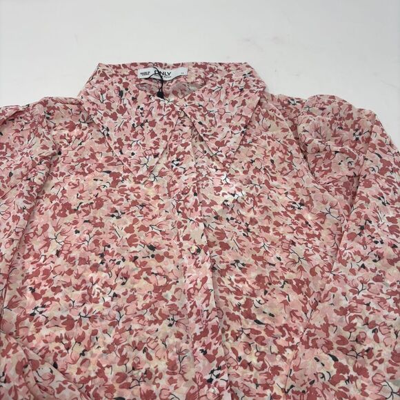 Only Shirt Women's Extra Small Pink Onlmisty Flower Button Front Dagger Collar - Picture 3 of 10